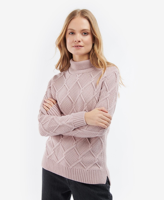 Barbour Burne Roll Neck Knit Women's Sweaters Pink | SNWP-85390