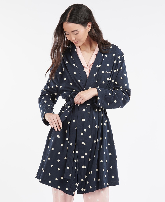 Barbour Dotty Robe Women's Nightwear Navy | BRZK-80975