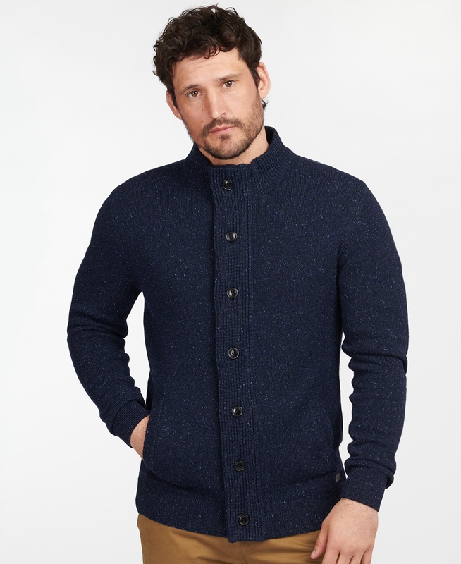 Barbour Essential Cardigan Tisbury Zip Through Men's Sweaters Navy | GZOA-13267