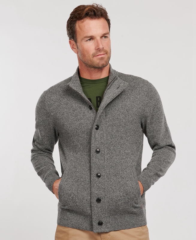 Barbour Essential Cardigan Tisbury Zip Through Men's Sweaters Grey | VHLJ-63950