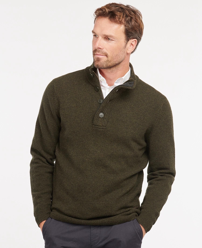 Barbour Essential Patch Half Zip Men's Sweaters Olive | ZJYP-64071