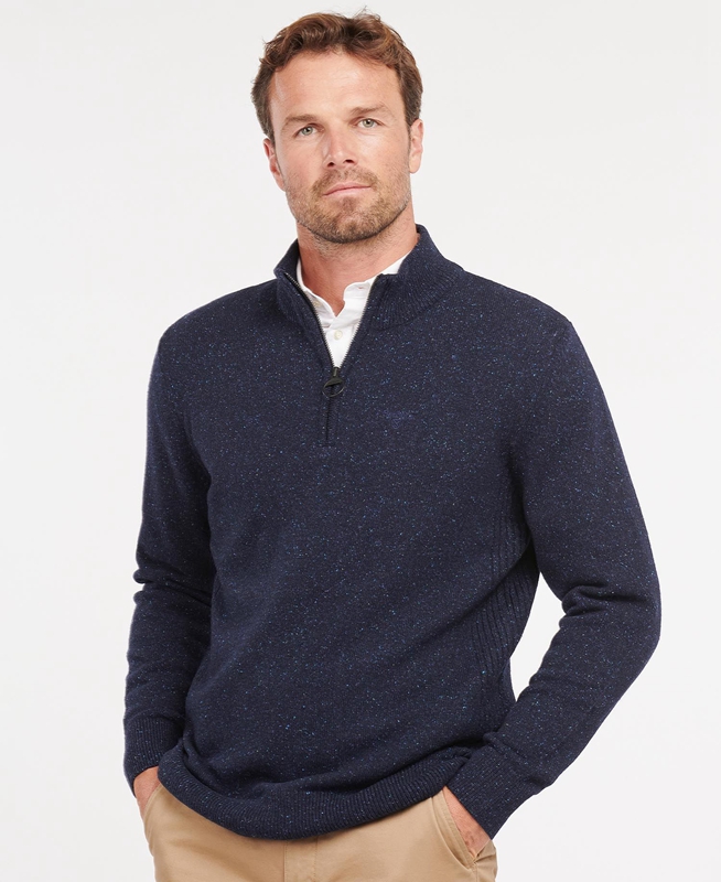 Barbour Essential Tisbury Half Zip Men's Sweaters Navy | NFMD-57210