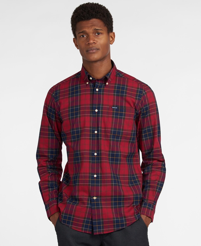 Barbour Hemd Wetheram Tailored Men's Shirts Red | XNMK-58437