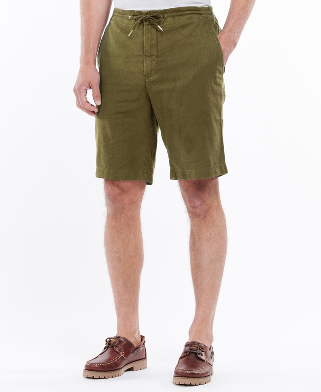 Barbour Linen Cotton Mix Men's Pants Green | GABP-23680