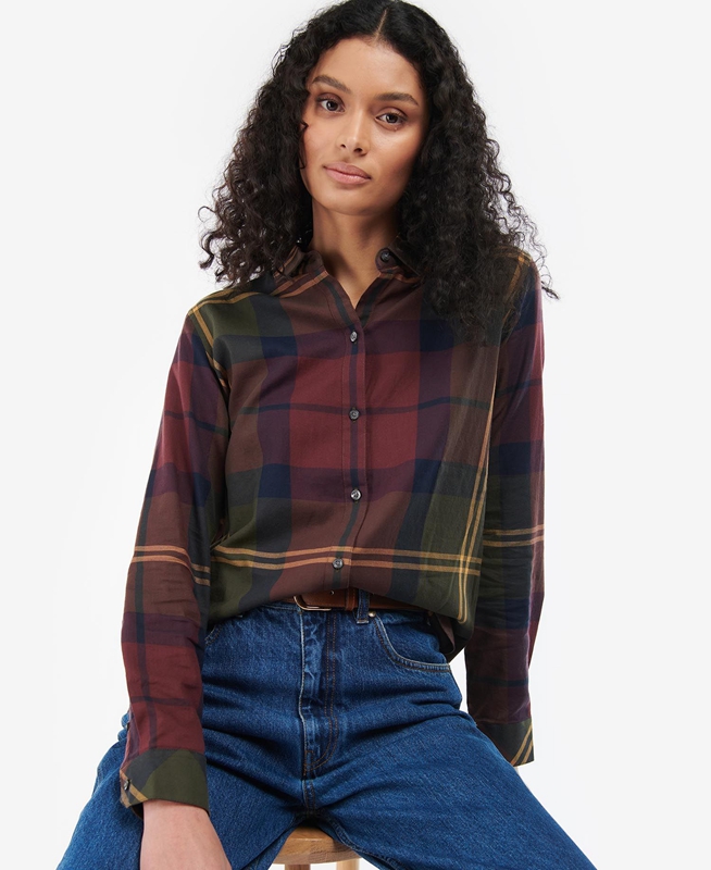 Barbour Moorland Women's Shirts Burgundy | OYQK-39470