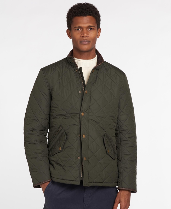 Barbour Powell Men's Quilted Jackets Olive | MXIS-96350