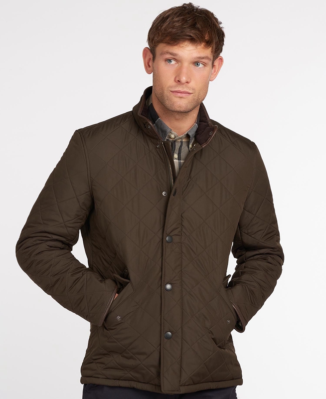 Barbour Powell Men's Quilted Jackets Olive | WNKA-61590