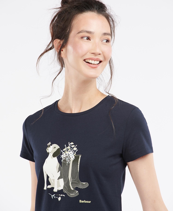 Barbour Rowen Women's T Shirts Navy | BIPC-23851