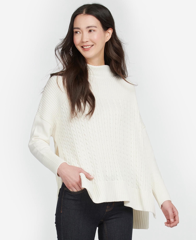 Barbour Stitch Guernsey Cape Women's Sweaters Cream | FXTN-08135