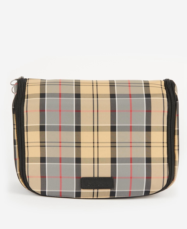 Barbour Tartan Hanging Washbag Men's Bags Beige | RXDY-50196