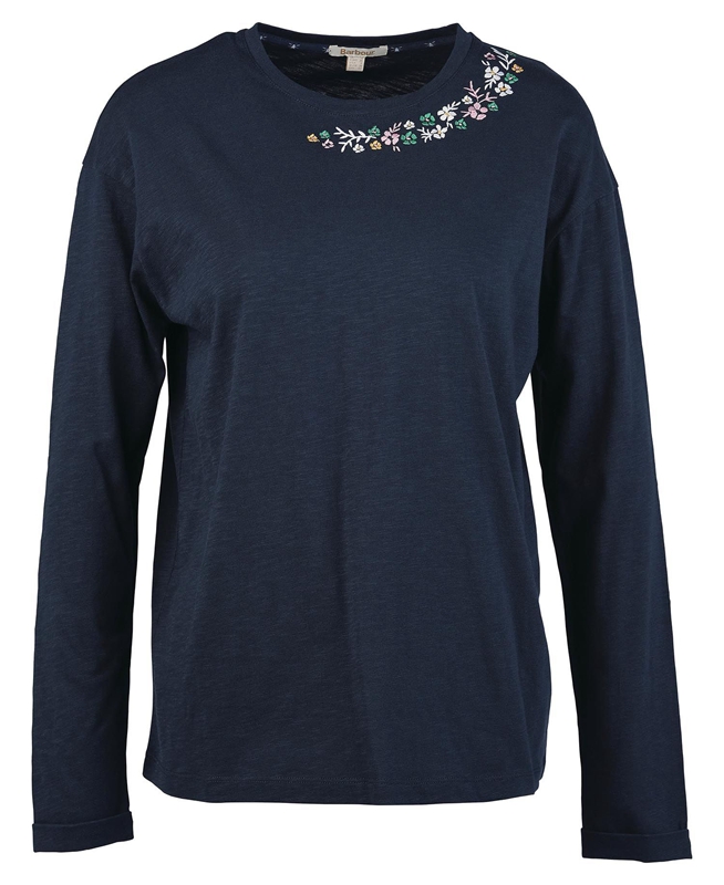 Barbour Amberley Women's T Shirts Navy | TZOA-87601