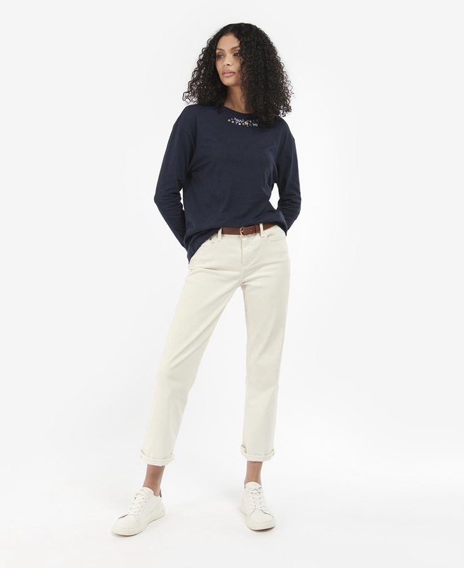 Barbour Amberley Women's T Shirts Navy | TZOA-87601