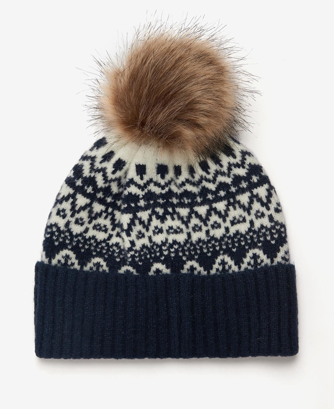 Barbour Beanie Alpine Fair Isle Pom Women's Hats Navy | UAWI-58413