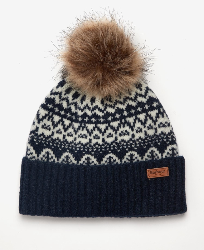 Barbour Beanie Alpine Fair Isle Pom Women\'s Hats Navy | UAWI-58413