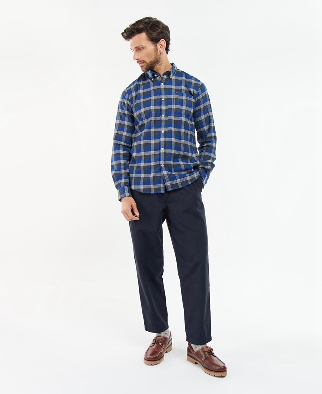 Barbour Brockwell Tailored Fit Men's Shirts Blue | YGWV-58769