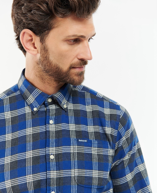 Barbour Brockwell Tailored Fit Men's Shirts Blue | YGWV-58769