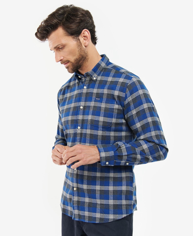 Barbour Brockwell Tailored Fit Men\'s Shirts Blue | YGWV-58769