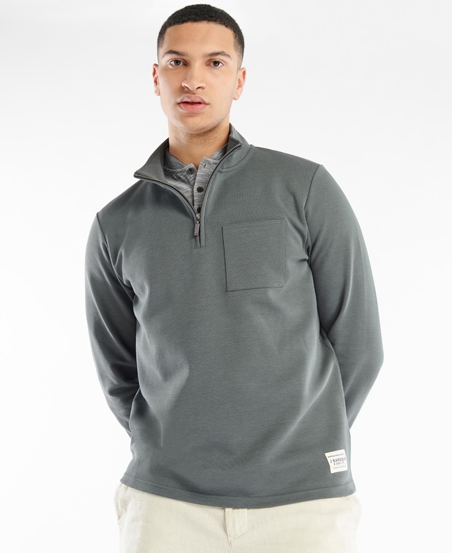 Barbour Broughton Half Zip Men\'s Sweatshirts Grey | GMWC-82567