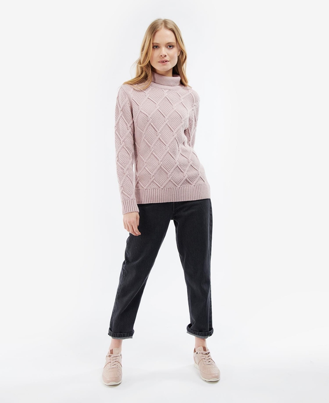 Barbour Burne Roll Neck Knit Women's Sweaters Pink | SNWP-85390