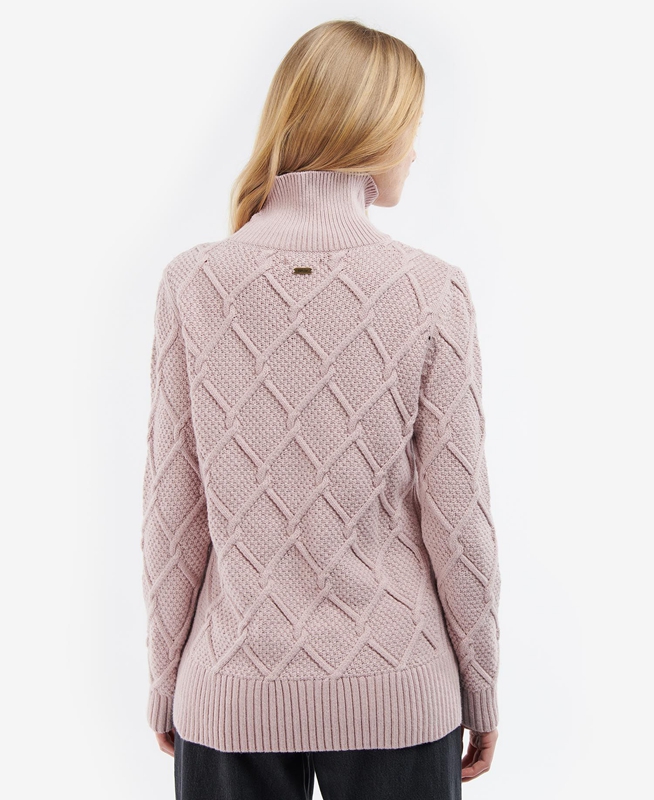 Barbour Burne Roll Neck Knit Women's Sweaters Pink | SNWP-85390