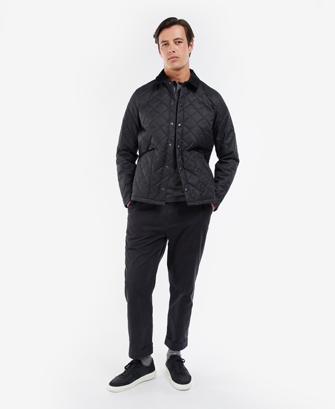 Barbour Checked Heron Men's Quilted Jackets Black | KWCT-78046