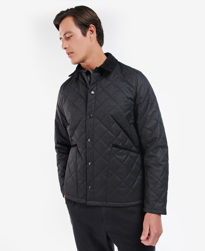 Barbour Checked Heron Men\'s Quilted Jackets Black | KWCT-78046