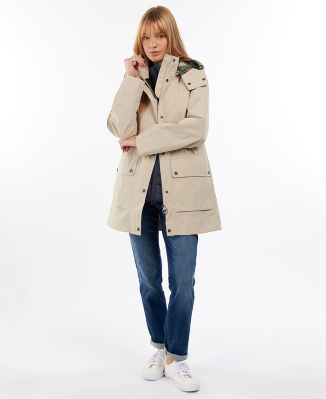 Barbour Clary Women's Waterproof Jackets Beige | BXFJ-52798