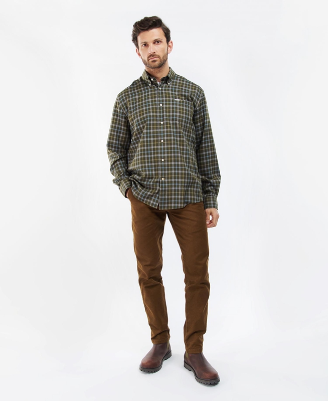 Barbour Coll Thermo Men's Shirts Olive | URTE-24105