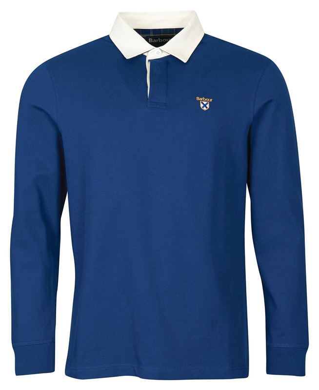 Barbour Crest Rugby Top Men's Polo shirts Blue | VCUL-92314