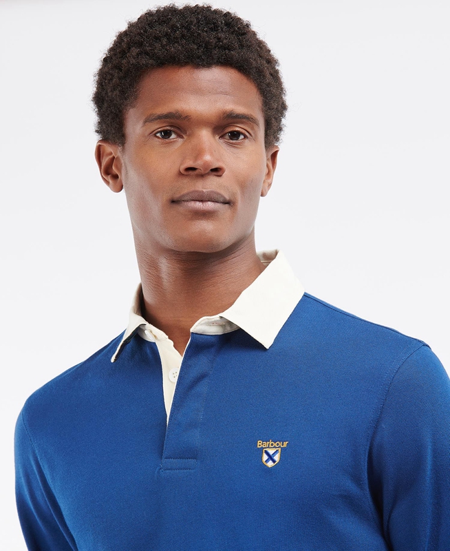 Barbour Crest Rugby Top Men's Polo shirts Blue | VCUL-92314