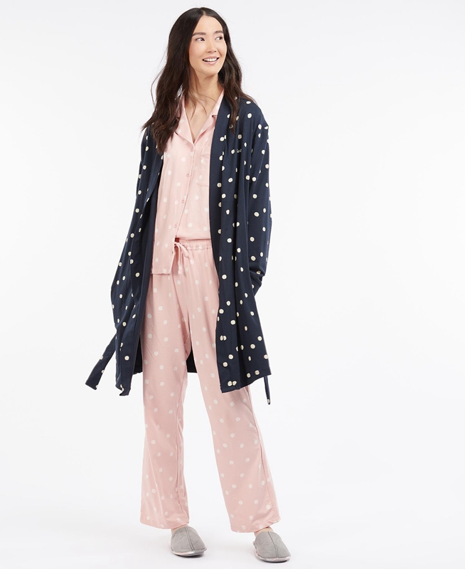 Barbour Dotty Robe Women's Nightwear Navy | BRZK-80975