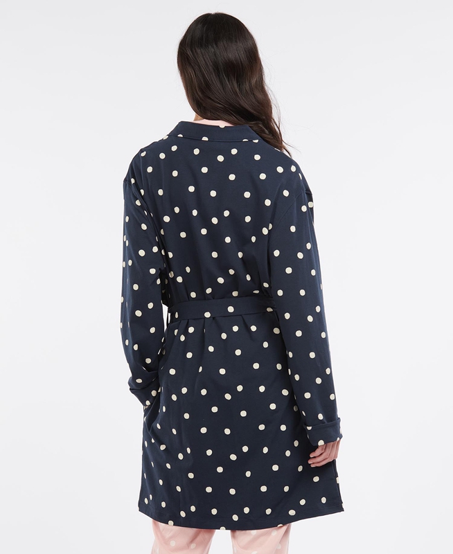 Barbour Dotty Robe Women's Nightwear Navy | BRZK-80975