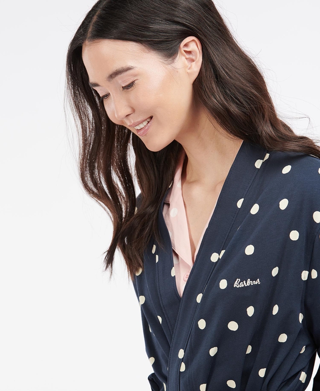 Barbour Dotty Robe Women's Nightwear Navy | BRZK-80975