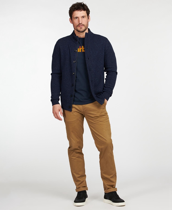 Barbour Essential Cardigan Tisbury Zip Through Men's Sweaters Navy | GZOA-13267