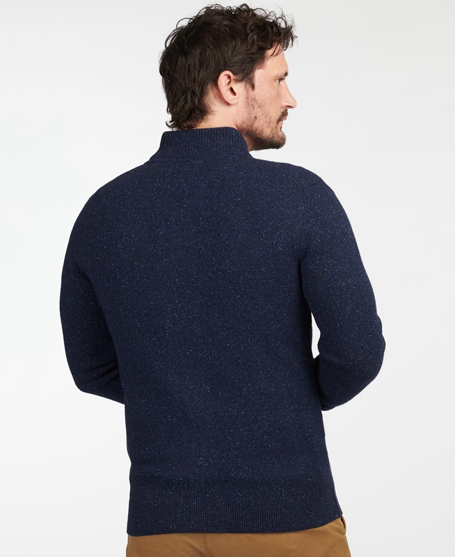 Barbour Essential Cardigan Tisbury Zip Through Men's Sweaters Navy | GZOA-13267