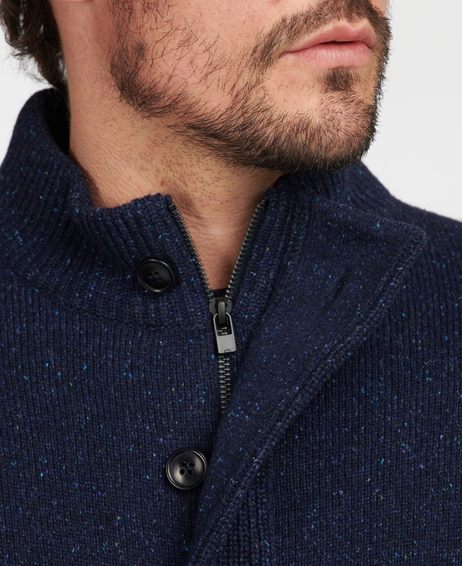 Barbour Essential Cardigan Tisbury Zip Through Men's Sweaters Navy | GZOA-13267