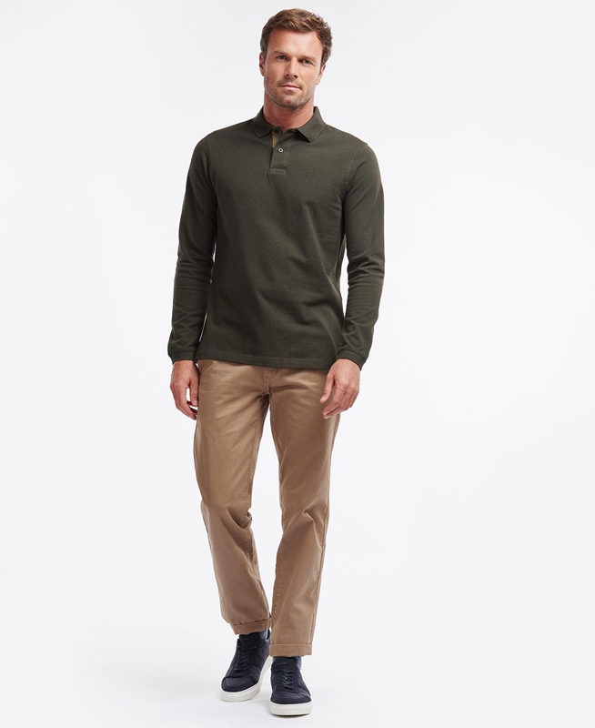 Barbour Essential Langarmshirt Sports Men's Polo shirts Green | CQDE-05482