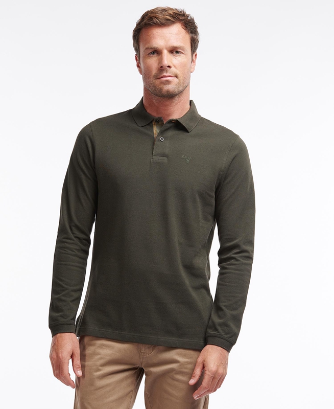 Barbour Essential Langarmshirt Sports Men's Polo shirts Green | CQDE-05482