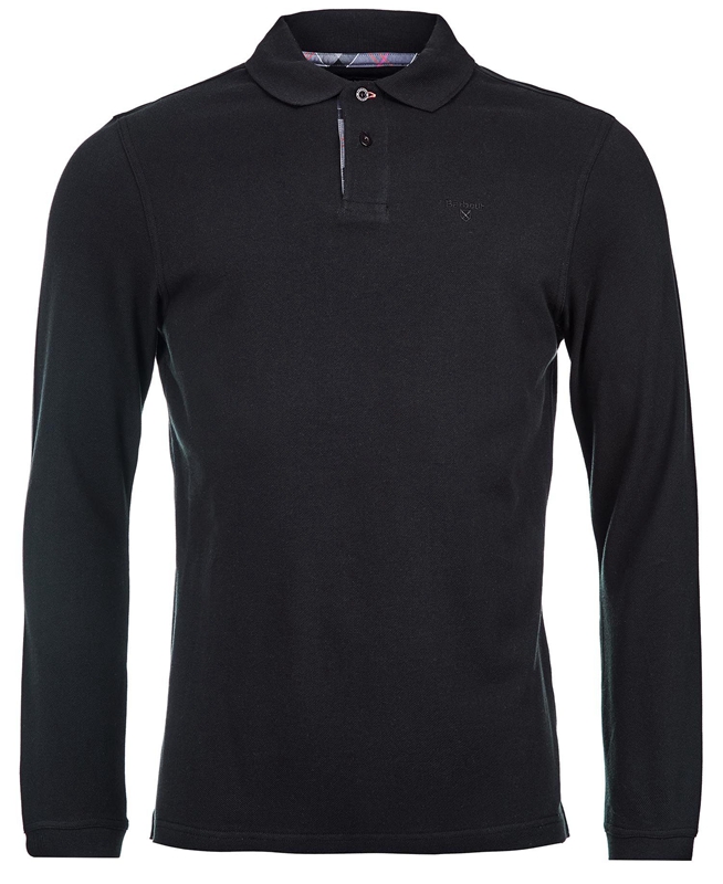 Barbour Essential Langarmshirt Sports Men's Polo shirts Black | RAPZ-60723