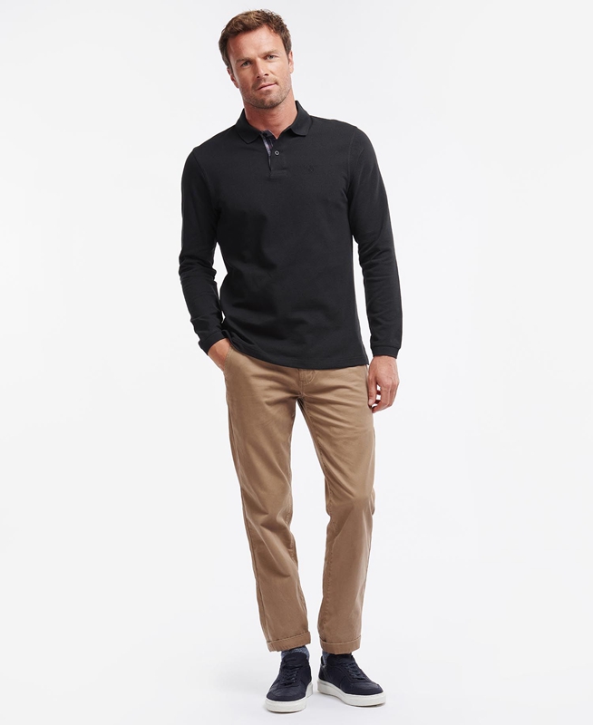 Barbour Essential Langarmshirt Sports Men's Polo shirts Black | RAPZ-60723