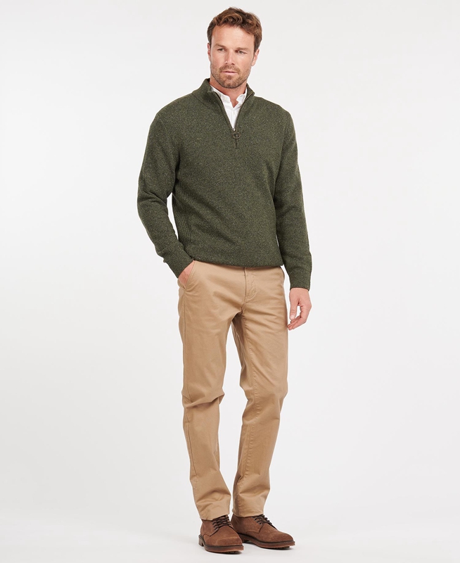 Barbour Essential Tisbury Half Zip Men's Sweaters Olive | AEJK-18579