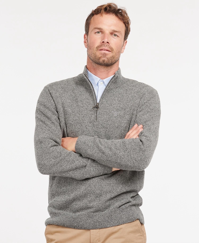 Barbour Essential Tisbury Half Zip Men\'s Sweaters Grey | HRYW-74203