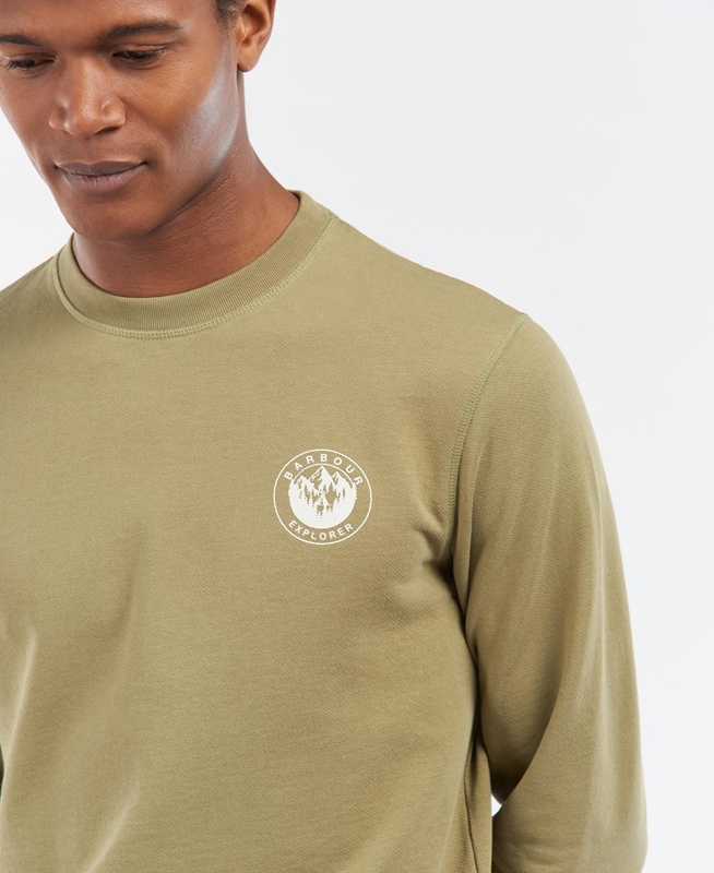 Barbour Explorer Camper Crew Men's Sweatshirts Olive | NPIY-81960