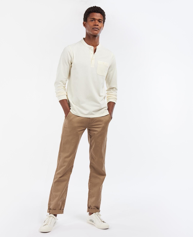 Barbour Explorer Henley Men's Polo shirts Cream | HFVW-06739