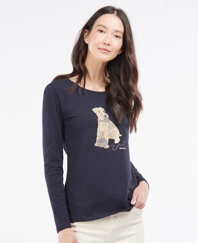 Barbour Fairsfield Long Sleeve Women's T Shirts Navy | SDIT-75241