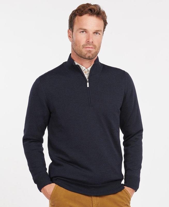 Barbour Gamlan Half Zip Men\'s Sweaters Blue | DFRC-06248