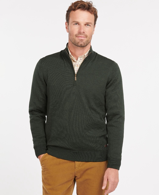 Barbour Gamlan Half Zip Men\'s Sweaters Green | XBYH-68375