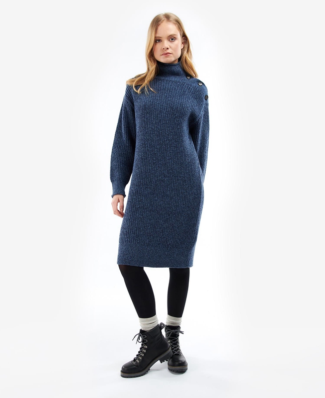 Barbour Greenwell Knitted Women's Dress Blue | PVFD-06492