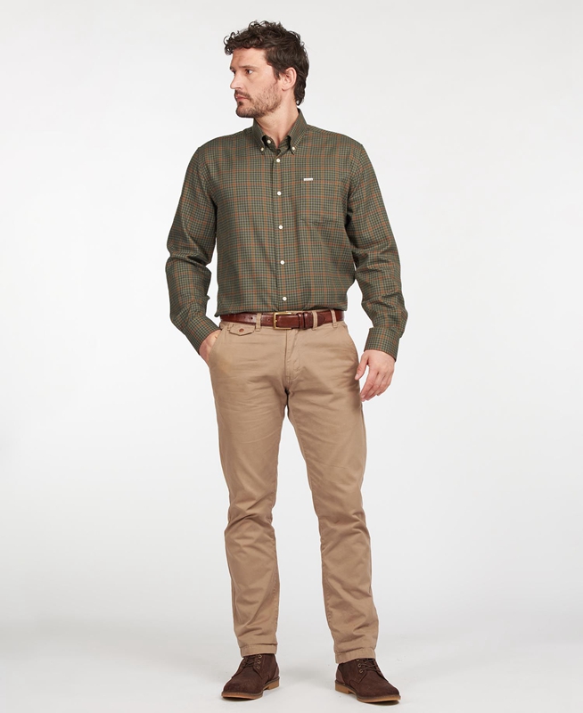 Barbour Hemd Henderson Thermo Weave Men's Shirts Olive | TOQA-03798