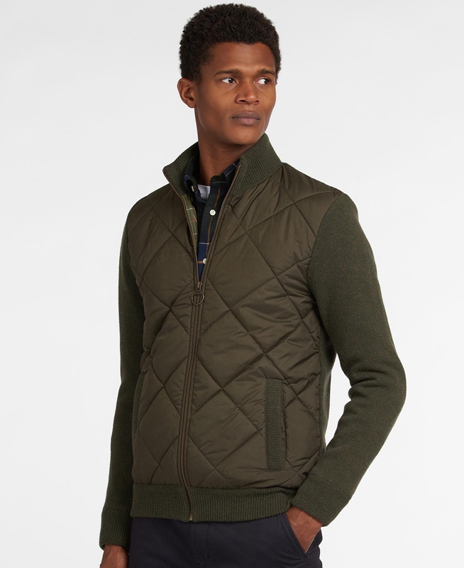 Barbour Jacke Arch Diamond Quilt Knit Men\'s Sweaters Olive | CLHZ-64973